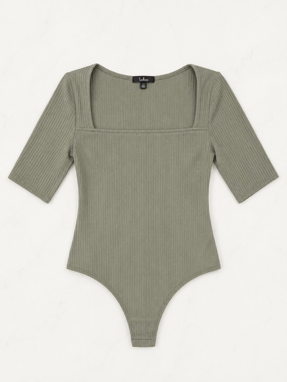 Lulus Olive Ribbed Square-Neck Bodysuit